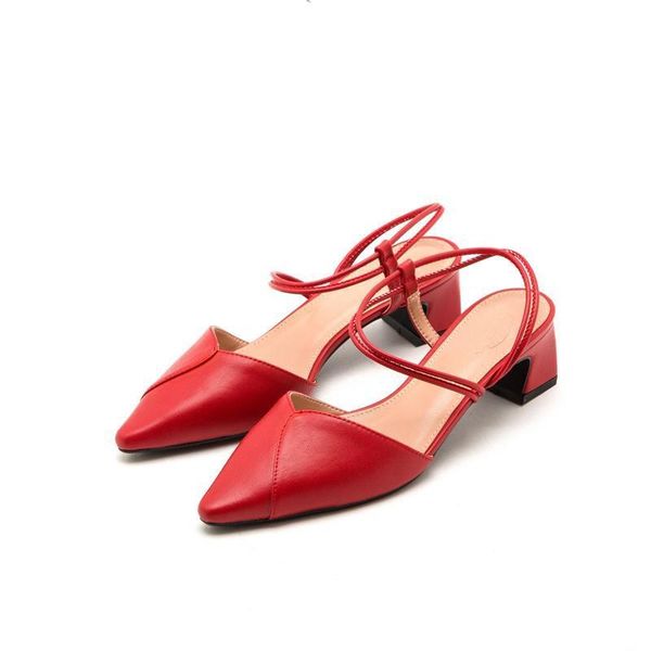 

dress shoes 2021 summer womens sweet red pointed thick heel lady slingbacks slip-on women, Black