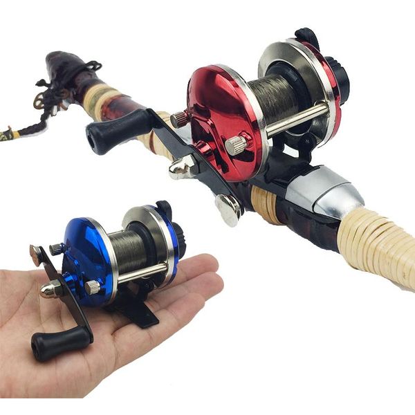 

baitcasting reels mini ice fishing reel metal bait casting spinning boat fish water wheel cast roller coil with 50m wire blue red