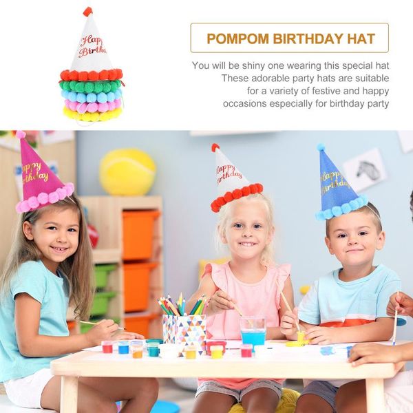 

party hats 10pcs glitter caps pompoms birthday hat prop (random color)