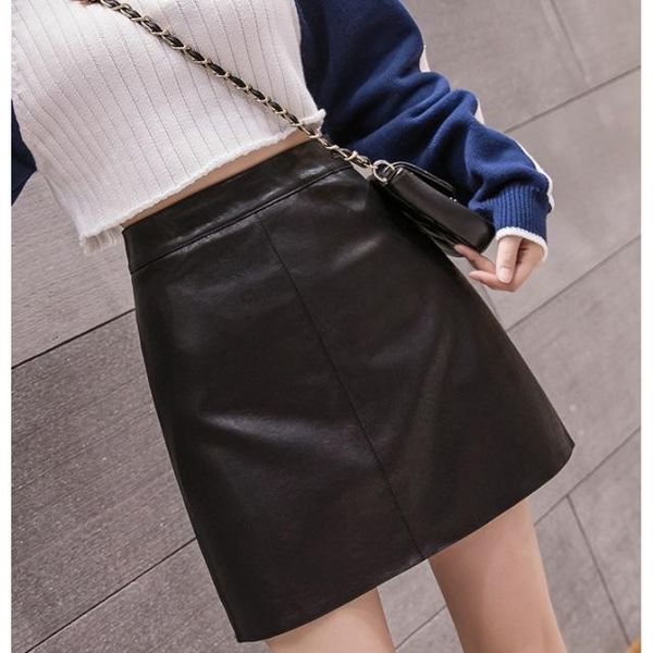 

skirts elegant women pu leather skirt casual high waist mini ladies zipper a-line short black yellow