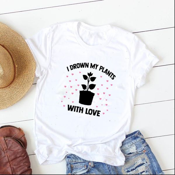 

plants lover printed short sleeve womens loose tee clothes graphic, White