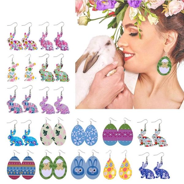 

dangle & chandelier 12 pairs easter faux leather earrings flower egg, Silver