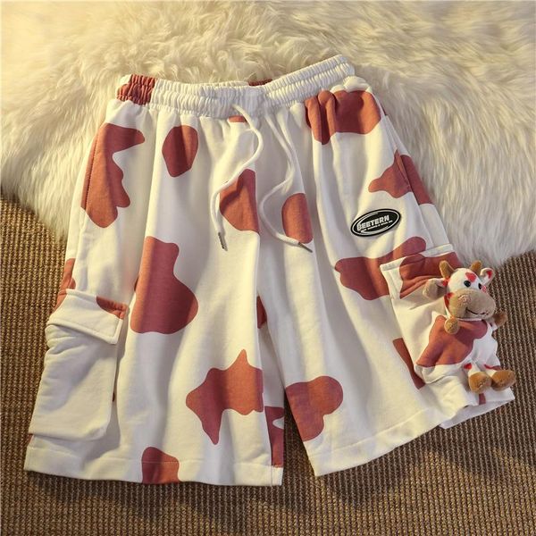 

women's shorts cartoon sweet high waist casual sports slim all match straight loose pantalones cortos de mujer, White;black