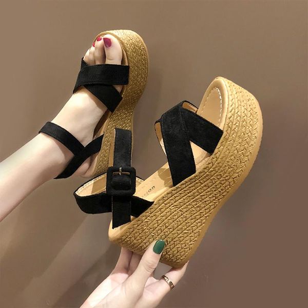 

sandals women wedges shoes pumps high heels summer flip flop chaussures femme platform sandalia feminina, Black
