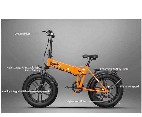 

engwe ep-2 500w scooter folding fat tire electric bike with 48v 10ah lithium-ion battery - black