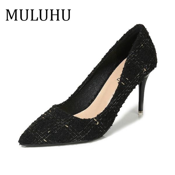 

dress shoes muluhu high heel women's slip on pointed toe fashion super office shoe ladies thin, Black