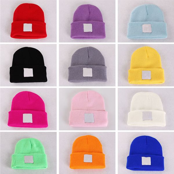 

kids winter beanies fashion letter knitted hats trendy label skull caps designer bonnet boys girls crochet hat outdoor warm knit cap sports, Yellow