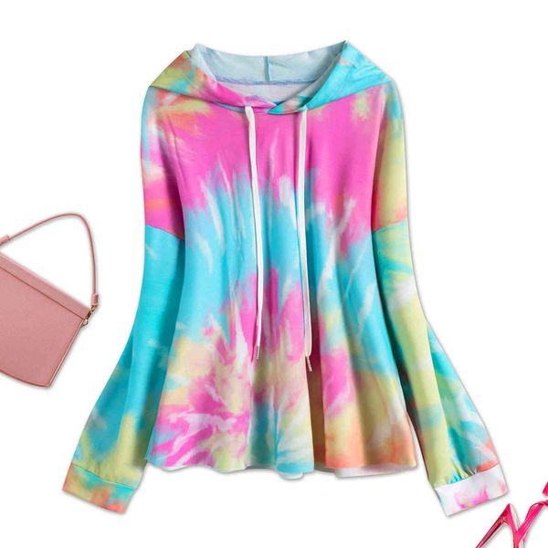 

women's plus size hy30192# spring and summer large long sleeve tide graffiti t-shirt loose casual hooded top