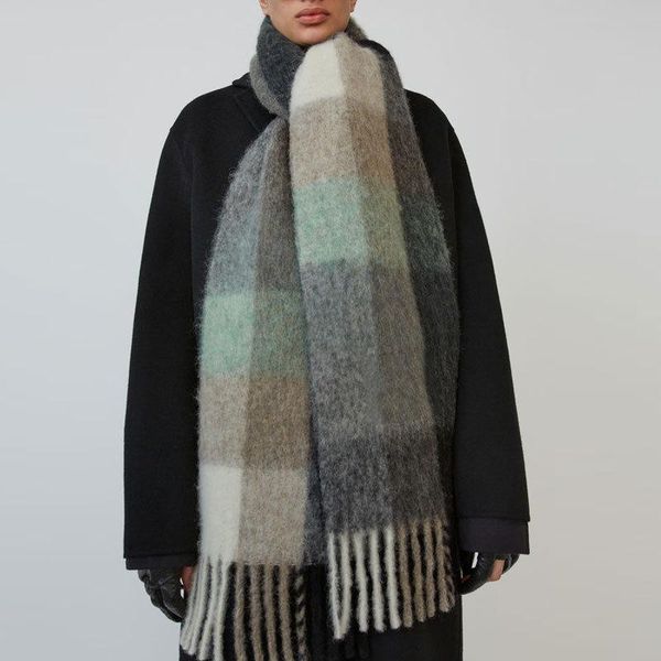 

scarves 2021 winter plaid cashmere scarf shawls and wraps colored chequered warm ladies necks thicker blanket, Blue;gray