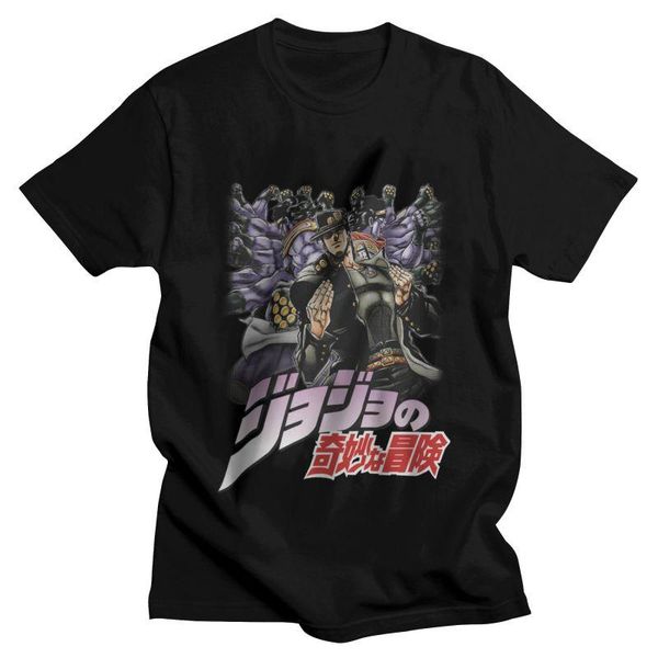 

men's t-shirts japanese manga jojos bizarre adventure tshirt men streetwear tee 100% cotton t shirt short sleeve jotaro kujo t-shirt, White;black
