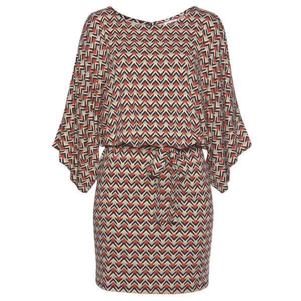 

2021wide sleeve vintage print dresses women summer casual o-neck keyhole back hollow out sashes bodycon beach style mini dress, Black;gray