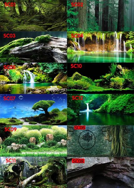 

decorations waterproof landscape aquarium background with glue on surface hill stone tree rive poster hd fish tank decoration