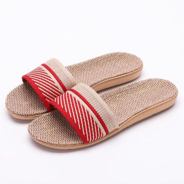 

women's summer flat sandals indoor cotton linen slippers red flax flip flops women slides home el shoes cute girl's, Black
