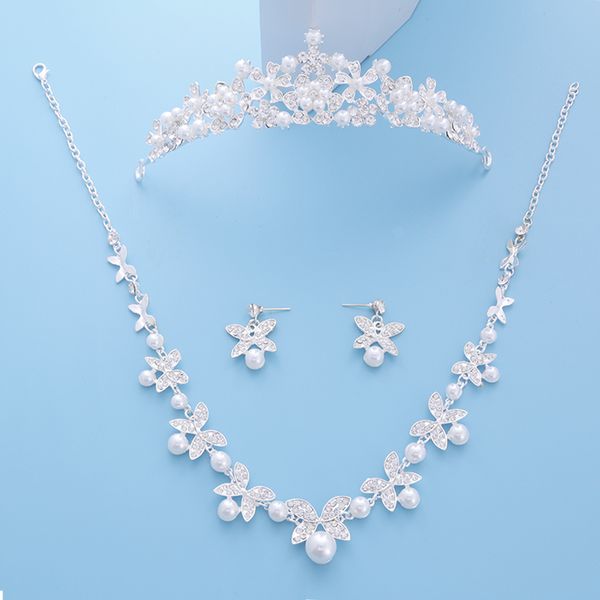 

jewelry sets bride diaries wedding accessories simulated pearl tiara crown earrings necklaces set silver plated bridal, Black