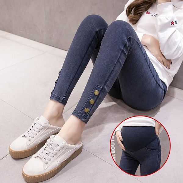 

maternity bottoms button jeans clothes for pregnant women pencil pants high stretch pregnancy clothing skinny, White