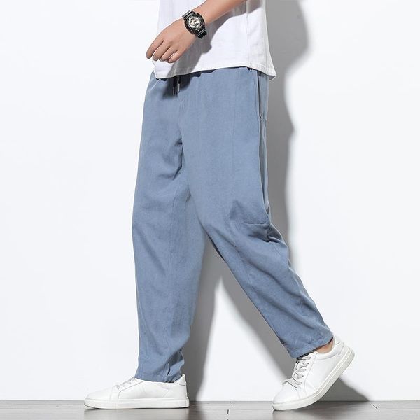 

drop male sweatpants joggers autumn korean mens cotton linen loose men solid harajuku streetwear harem pants men's, Black