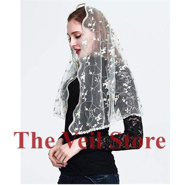 

bridal veils ishsy embroided floral lace women catholic mantilla for church chapel infinity headcover latin mass velo de novia negra, Black