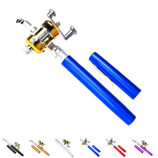 

portable pocket mini fishing pole pen shape folded rod with reel wheel boat rods
