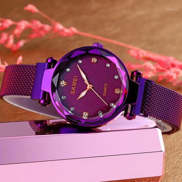 

wristwatches fashion and exquisite design diamond-studded women's magnetic buckle small dial all-match ladies watch skmei q022 women wa, Slivery;brown