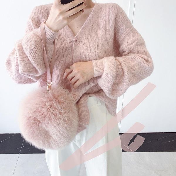 

women's knits & tees cardigan women single breasted lantern sleeve sweet cashmere sweater elegant vintage jumper solid knitted autumn w, White