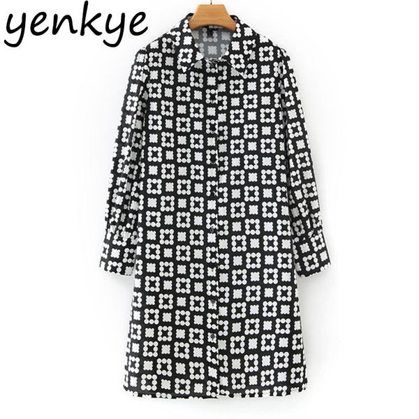 

casual dresses vintage printed dress women lapel collar long sleeve flowy straight female autumn plus size short, Black;gray