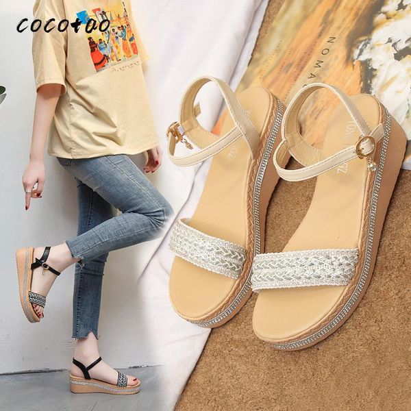 

dress shoes spring and summer 2021 fashion sandals women's wedge heel buckle wild fairy ins wind, Black