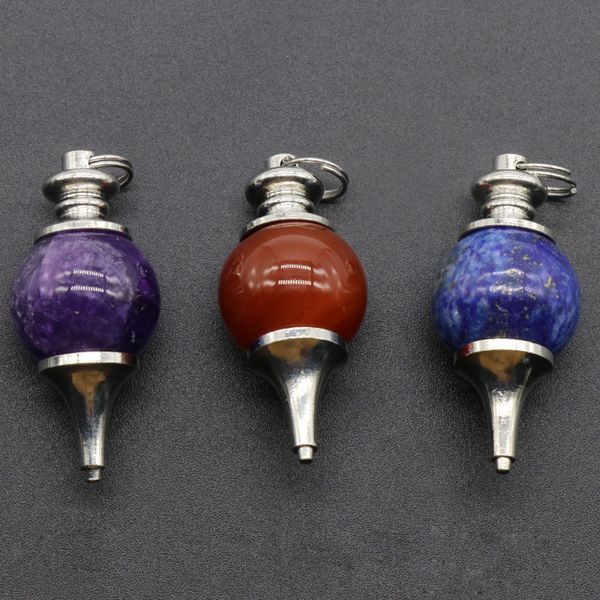 

reiki healing charms amethyst red agate lapis lazuli dowsing pendulum circular cone crystal pendant for necklace accessories jewelry making, Bronze;silver