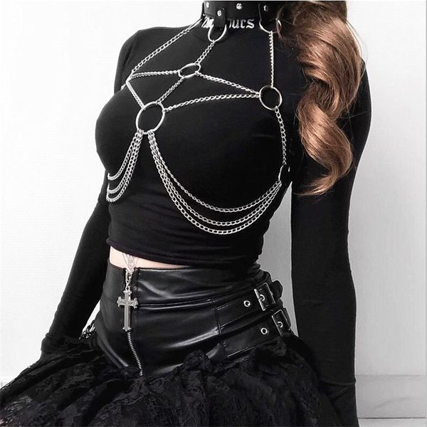 

harajuku punk belt female new fashion chain waist sliver bandage belt gothic dark streetwear grunge style women belt black, Silver