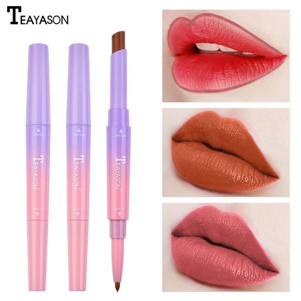 

double lipstick lip liner natural matte long lasting moisturizing rotating care makeup tool lady tslm11