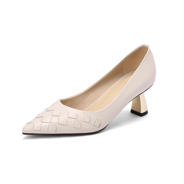 

dress shoes 2021 hand weave pumps women genuine leather pointed toe shallow high heels single woman simple style, Black