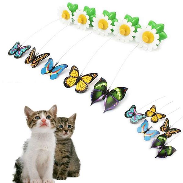 

cat toys kitten play toy pet plaything electric rotating butterfly seat scratch teaser steel wire