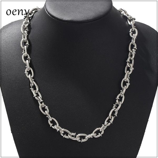 

chains oeny rock hiphop jewelry thorns miami titanium steel cuban 11mm chain hip hop iced out men's encrypted necklace, Silver