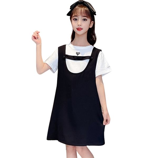 

children clothes heart tshirt + dress costume for girls summer tracksuit girl casual style kids clothing 6 8 10 12 14 210527, White