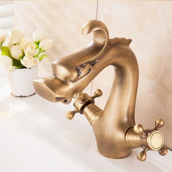 

bathroom sink faucets antique gold basin deck mount dragon head vessel dual handles wc faucet mixer taps