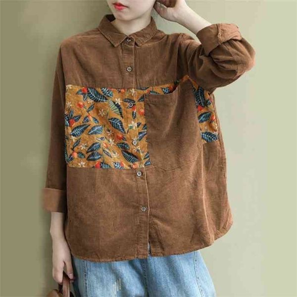 

vintage long sleeve oversize corduroy boyfriend shirts spring autumn women solid batwing blouse warm blouses 210514, White