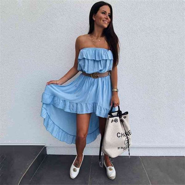 

bandeau ruffled irregular dress summer elegant off shoulder slash neck solid maxi female vestido de mujer 210517, Black;gray