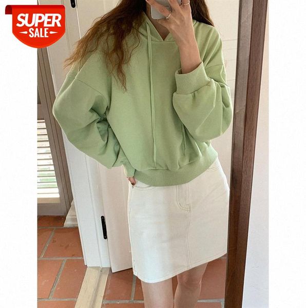 

tg short long-sleeved pullover blouse small hooded drawstring casual sweater women 13631 #mg6o, Black;gray