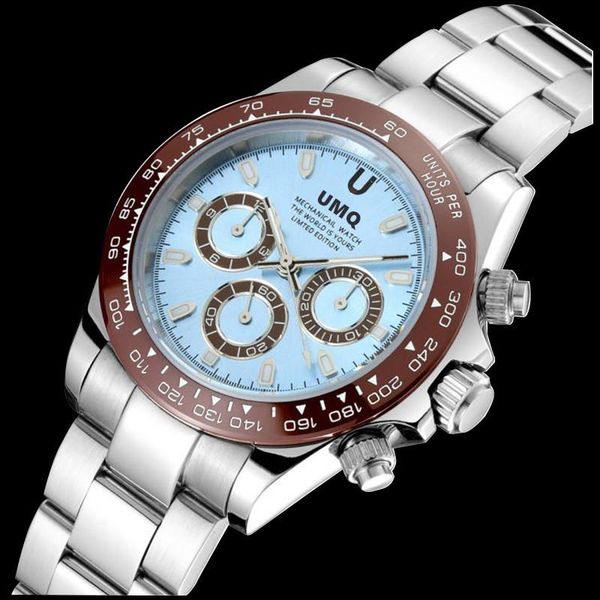 

wristwatches men's automatic mechanical watch ceramic ring rotate super luminous stainless steel black white blue watches, Slivery;brown