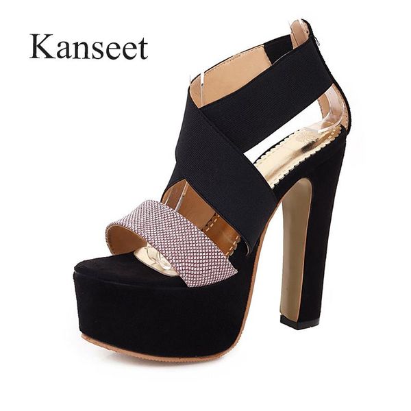 

sandals kanseet women's 2021 summer open-toed platform super high heels shoes party prom female silver plus size 43, Black