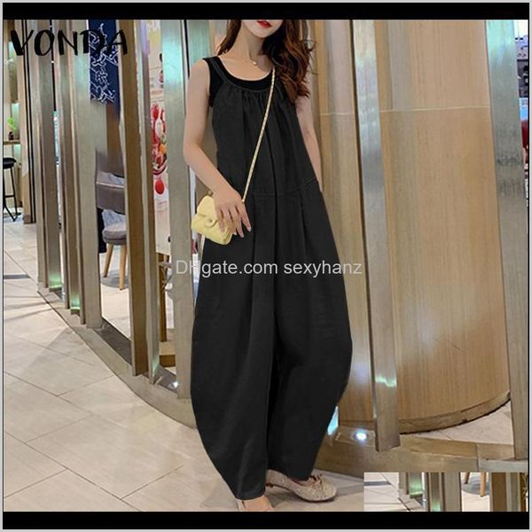 

womens clothing apparel drop delivery vonda summer 2021 straps sleeveless rompers long jumpsuits casual loose harem pants plus size pant, Black;white