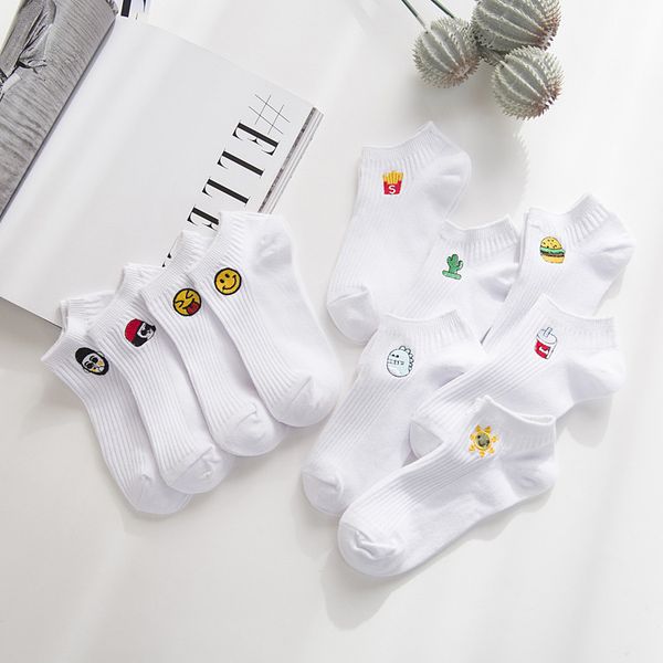 

socks spring and summer women's all cotton cartoon snack pattern invisible all-around boat, Black;white
