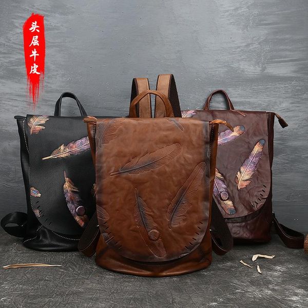 

school bags 2021 leather women's bag embossed backpack