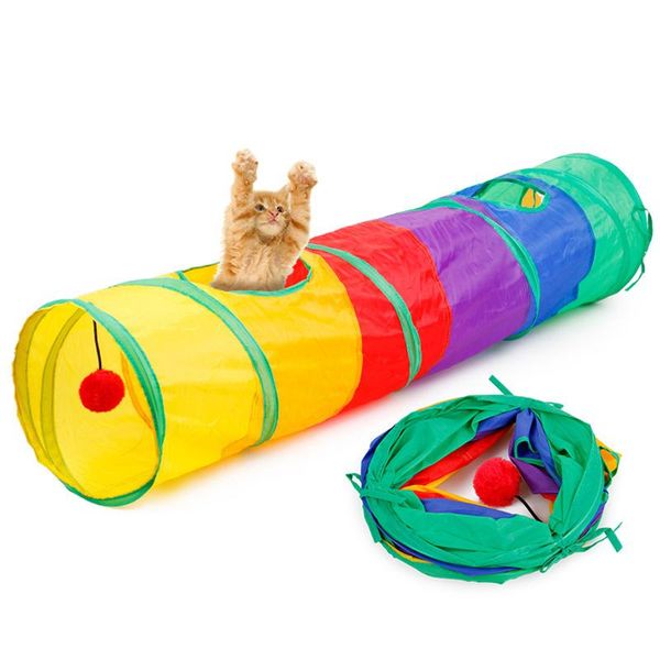 

cat tunnel funny foldable rainbow with ball kitten pet play toy toys