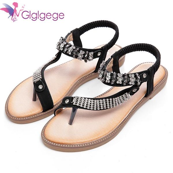 

glglgege diamond sandals summer women shoes 2021 fashion flip flops flat with chain bohemian ladies, Black