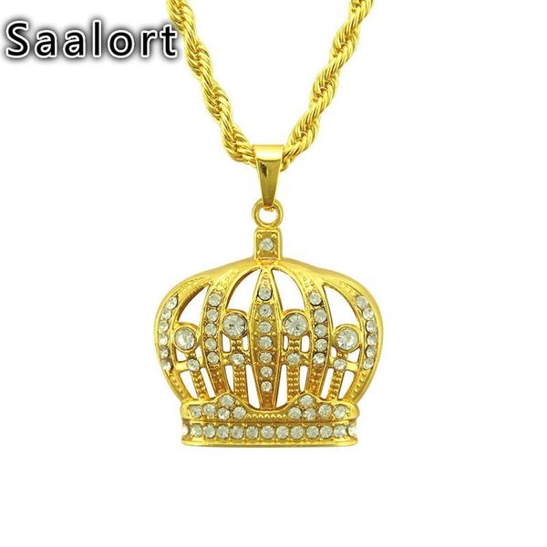 

men's necklace alloy chain hip hop rap crown cubic zirconia pendant jewelry gift necklaces, Silver