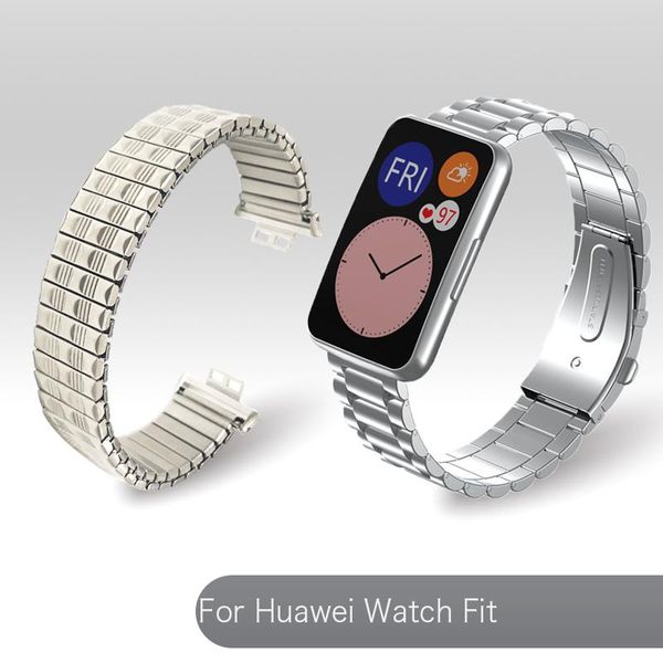 

watch bands for huawei fit band elastic solo loop watchband metal stainless steel replacement strap women men classic bracelet, Black;brown