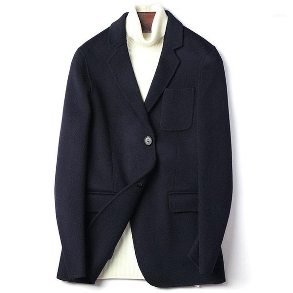 

double face 100% wool coat men single breasted notched collar woolen jacket male plus size outerwear 2021 autumn winter1, Black
