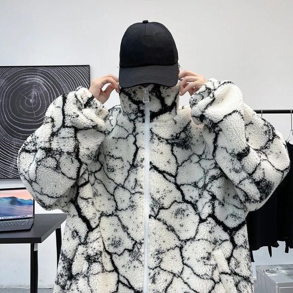 

men's jackets mens oversized jacket korean style casual male winter lamb wool loose couple clothing harajuku fashion coat, Black;brown
