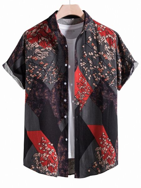 

men random plant print shirt without tee j37d#, White;black