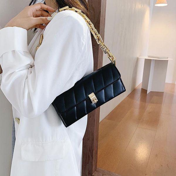 

totes chain pu leather armpit bag for women 2021 fashion shoulder bags lady handbags and purses female hand simple style